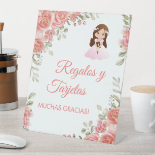 Expositor En L Rosas rosadas en la primera comunión española