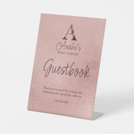 Expositor En L Rose Gold Monogram Sweet Sixteen Guestbook