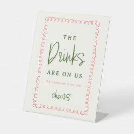 Expositor En L Rótulo abierto Boda rosa y verde