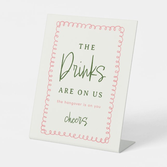 Expositor En L Rótulo abierto Boda rosa y verde (Anverso)