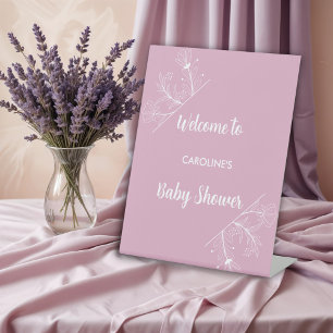 Expositor En L Rótulo Baby Shower de bienvenida con flores rosada