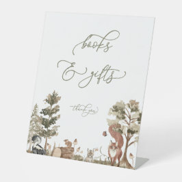 Expositor En L Rótulo Baby Shower de libros y regalos de Woodland