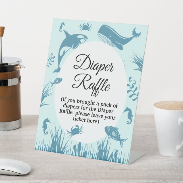 Expositor En L Rótulo Blue Under Sea Baby Shower Diaper Raffle (In Situ)