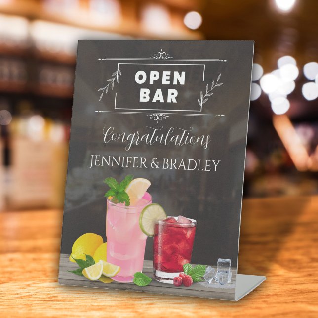 Expositor En L Rótulo Boda Bar abierto moderno (Modern Open Bar or Featured Drink free standing wedding sign  )