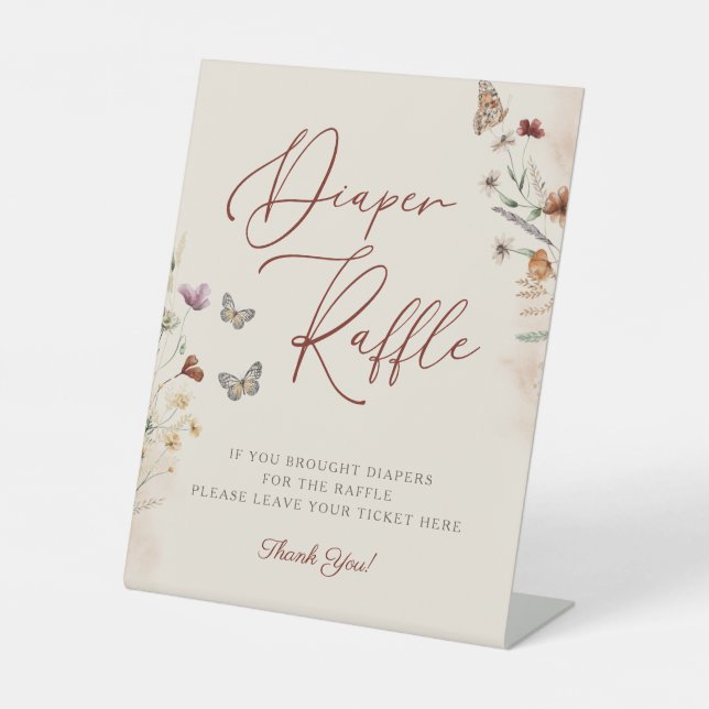 Expositor En L Rótulo Boho Wildflower Baby Shower Diaper Raffle (Anverso)