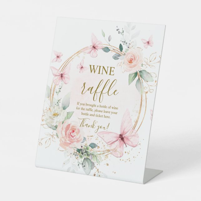 Expositor En L Rótulo Butterfly Wine Raffle Bridal Shower (Anverso)