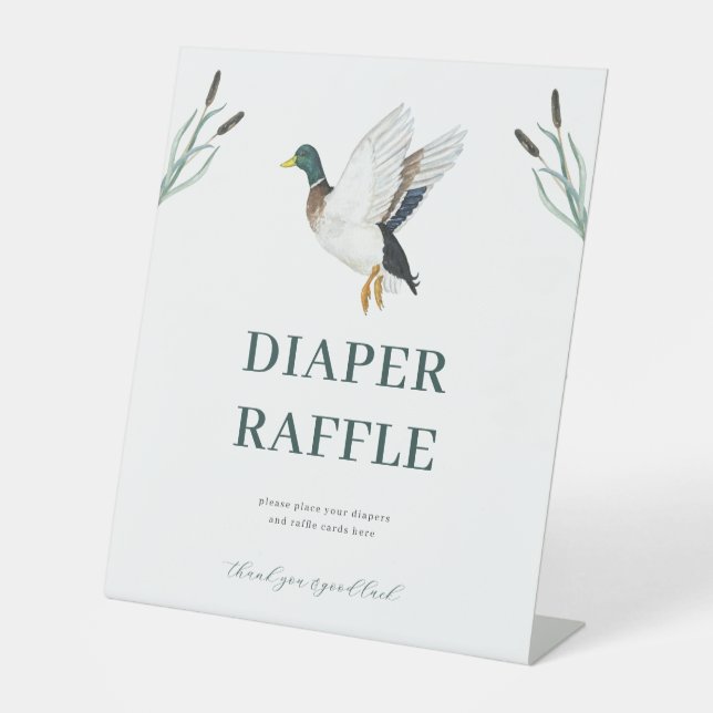 Expositor En L Rótulo de Baby Shower Mallard Duck Diaper Raffle (Anverso)