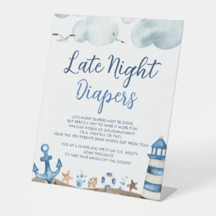 Expositor En L Rótulo de Baby Shower Nautical Late Night Diapers