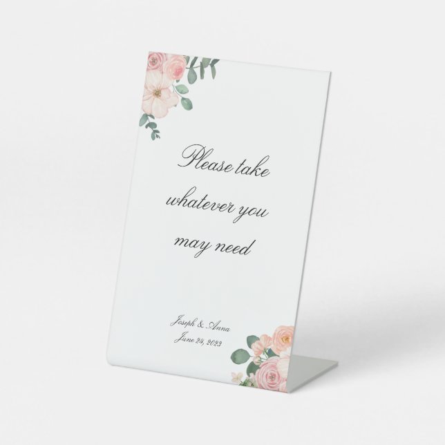 Expositor En L Rótulo de baño con flores rosadas personalizable (Anverso)