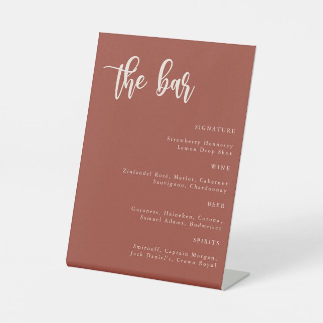 Expositor En L Rótulo de bar Boda Bohemian Terracotta Script (Anverso)