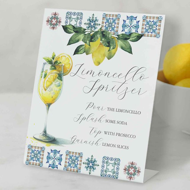 Expositor En L Rótulo de bar Boda Limoncello Spritzer (Lemon wedding theme bar sign for limonchello spritzer.)