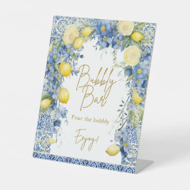 Expositor En L Rótulo de bar con azulejos azul limón de Italia