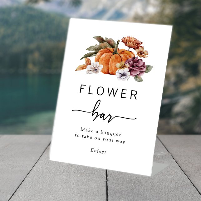 Expositor En L Rótulo de barra de flores de otoño (Pumpkin Floral Fall Flower Bar Table Top Pedestal Sign by Painted Paperie
)