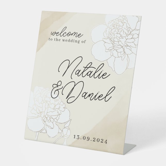 Expositor En L Rótulo de Boda de flores blancas (Anverso)