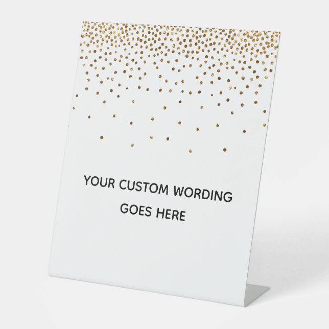 Expositor En L Rótulo de casamiento personalizado Gold Confetti (Anverso)