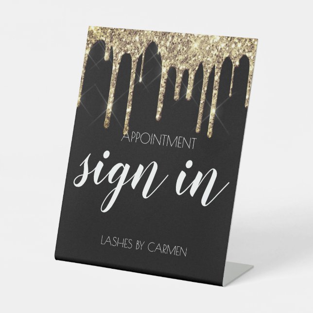 Expositor En L Rótulo de citas con purpurina de oro negro (Anverso)