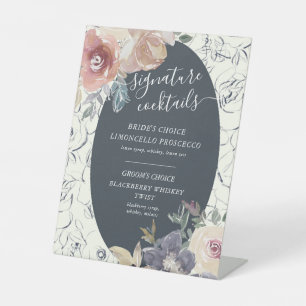 Expositor En L Rótulo de cócteles floridos indigo nostálgico