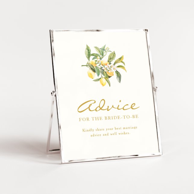Expositor En L Rótulo de consejo floral de Lemon Citrus (Lemon Citrus floral Bridal Shower Advice Sign by Painted Paperie
)