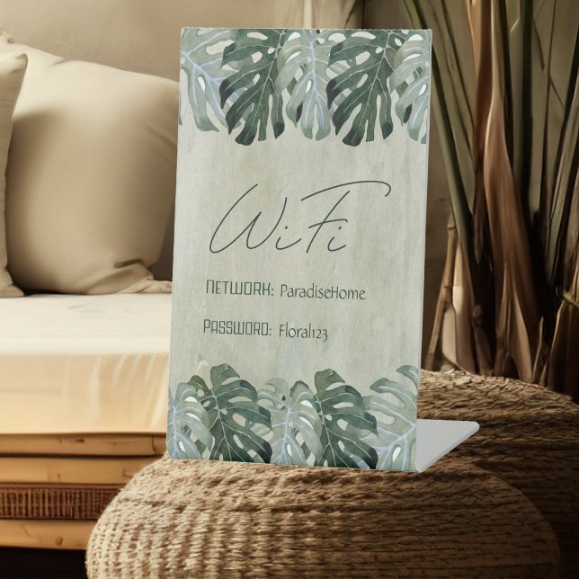 Expositor En L Rótulo de contraseña de WIFI Floral Tropical Guest (Wifi Password and Network Sign for Home or Office. Tropical floral theme.)