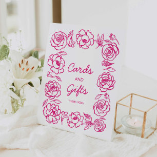 Expositor En L Rótulo De Favores Dibujados Con Mano Floral Rosa