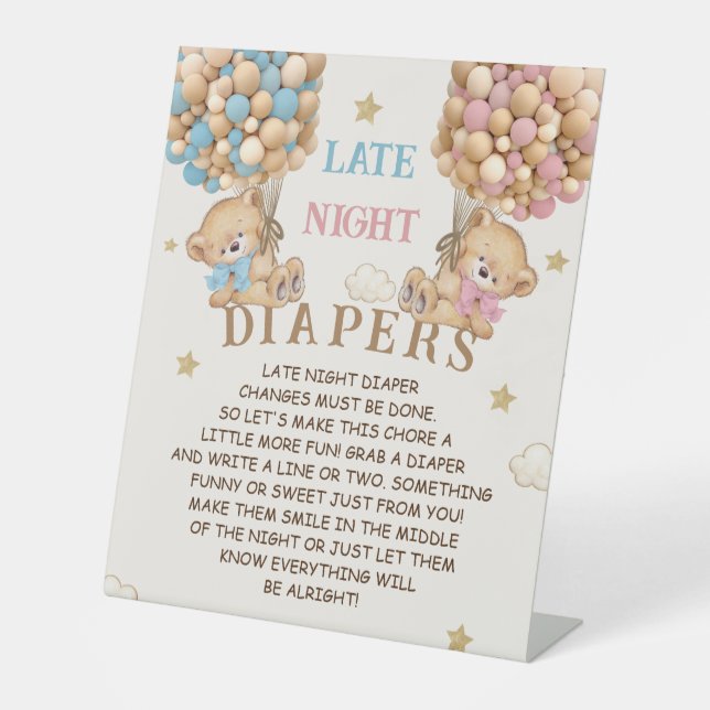 Expositor En L Rótulo de juego Baby Shower de Late Night Diapers (Anverso)