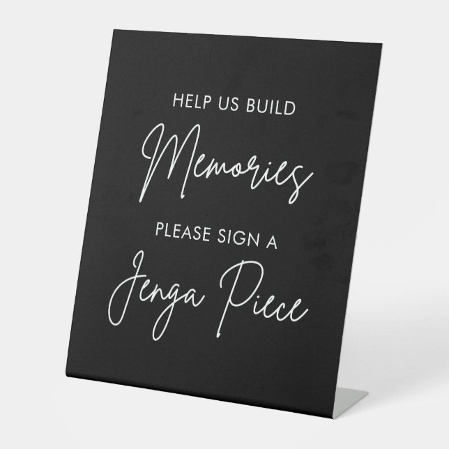 Expositor En L Rótulo de libros de invitados Jenga, Boda negro (Anverso)