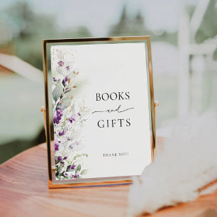 Expositor En L Rótulo de libros y regalos de lavanda de color mor