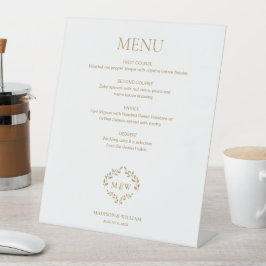 Expositor En L Rótulo de menú Boda de oro personalizado con Escud