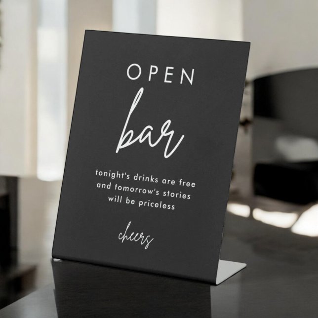 Expositor En L Rótulo de mesa de bar abierto Boda negro moderno (Subido por el creador)