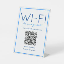 Rótulo de mesa de huéspedes con código QR de Wi-Fi