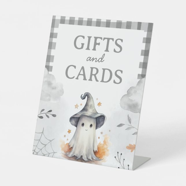 Expositor En L Rótulo de mesa de tarjetas y regalo fantasma de Ha (Anverso)