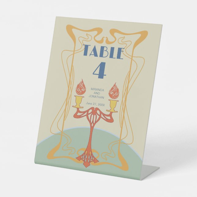 Expositor En L Rótulo de número de cuadro Boda Art Nouveau (Anverso)