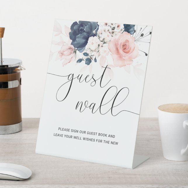 Expositor En L Rótulo de pared de invitados Boda rosa azul marino (In Situ)