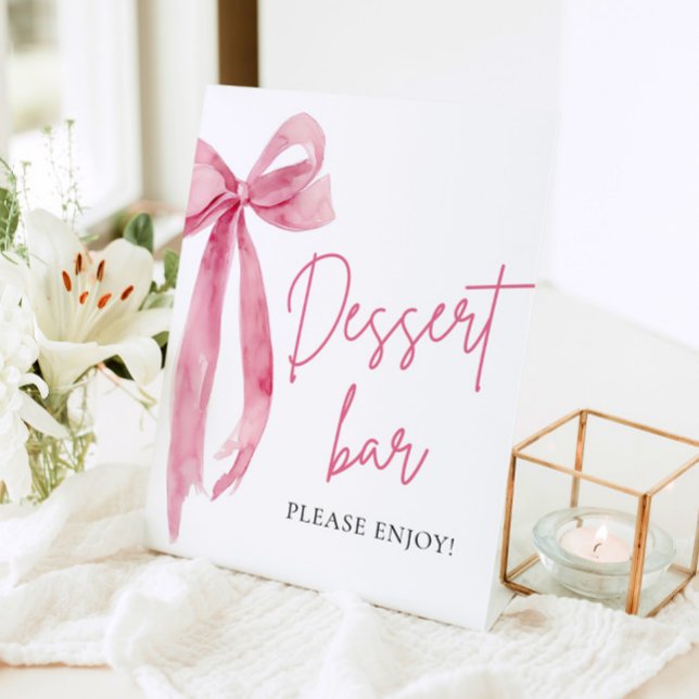 Expositor En L Rótulo de postre elegante Rubor Pink Bow (Watercolor Elegant Blush Pink Bow Dessert Bar Sign)