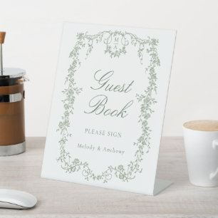 Expositor En L Rótulo de Sage Green Classic French Frame Guestboo