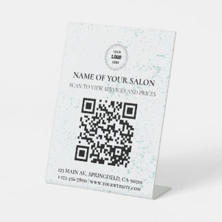 Expositor En L Rótulo de servicios de salón de código QR con micr