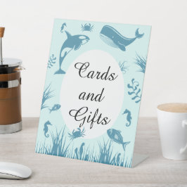 Expositor En L Rótulo de tarjetas de Baby Shower y regalos Blue U