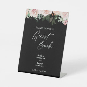 Expositor En L Rótulo del libro de invitados de Boda negro floral