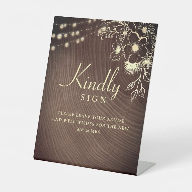 Expositor En L Rótulo del libro de invitados Rustic Wood Boda (Anverso)