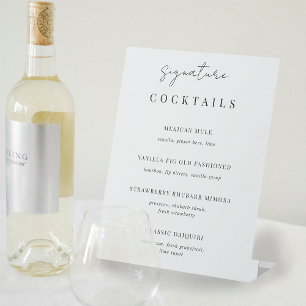 Expositor En L Rótulo del menú de cócteles de la firma del Boda b
