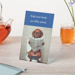 Expositor En L Rótulo divertido de baño Dachshund