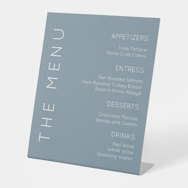 Expositor En L Rótulo Dusty Blue Menu, Rótulo de menú moderno (Anverso)