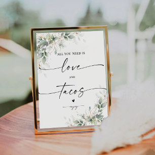 Expositor En L Rótulo Eucalyptus Gold Bridal Shower Love y Tacos
