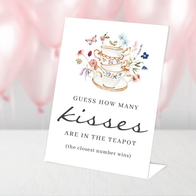 Expositor En L Rótulo Fiesta de té de besos (Guess How Many Kisses Floral Tea Party Sign by Painted Paperie)