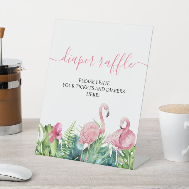 Expositor En L Rótulo Flamingos Tropical Shower Diaper Raffle (In Situ)