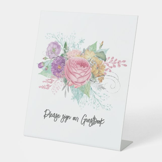 Expositor En L Rótulo floral Boda de nuestro libro de visitas (Anverso)
