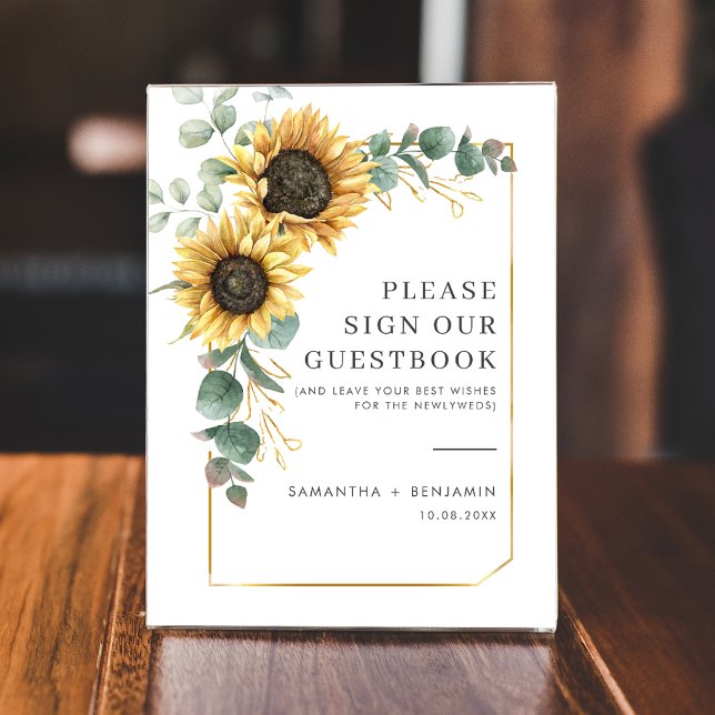 Expositor En L Rótulo Floral Sunflower Eucalyptus (Floral Sunflower Eucalyptus Sign our Guestbook)