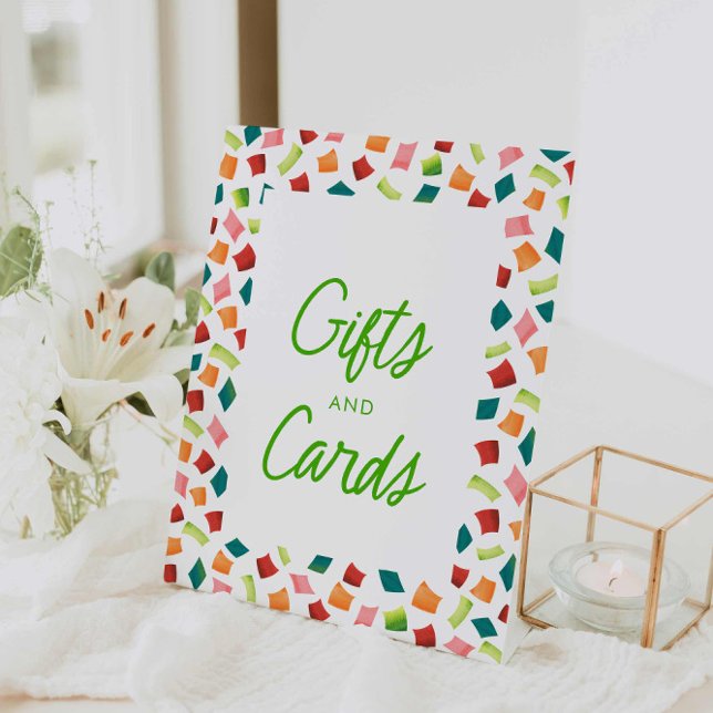 Expositor En L Rótulo mexicano de regalos y tarjetas de Fiesta (Fiesta Bridal Shower Gifts and Cards Sign)