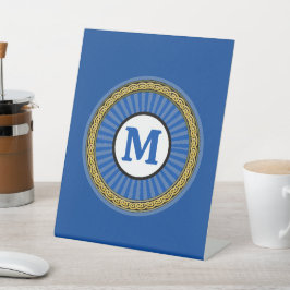 Expositor En L Rótulo Pedestal - Azul - Personalizado