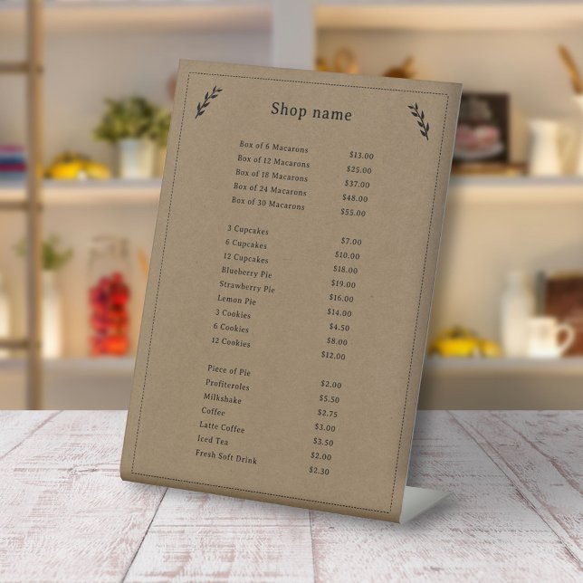 Expositor En L Rótulo Pedestal Black, Kraft & Rustic Price List (Black, Kraft & Rustic Price List Pedestal Sign)
